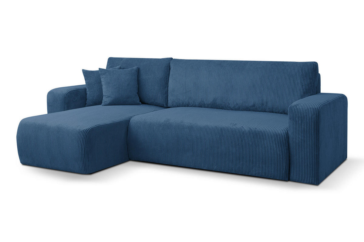 ECKSOFA LUNA mit Schlaffunktion und Bettkasten Cord-Stofff (Blau) - Blau, Textil (244/142cm) - VENASI MÖBEL