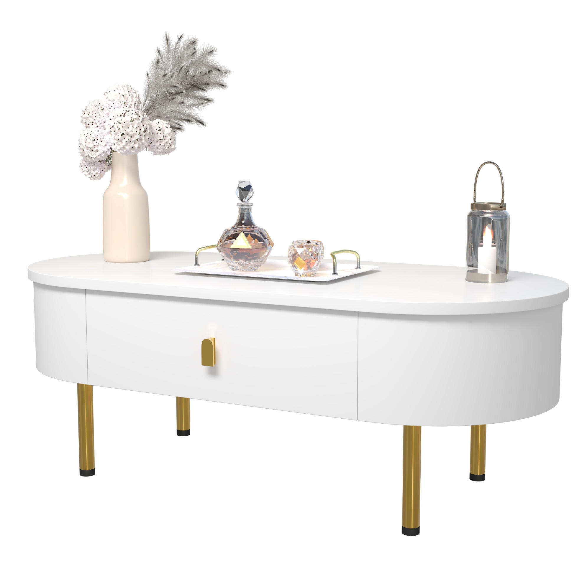KONFERENČNÍ stolek, 108/50/40 cm bílý, MDF se 2 zásuvkami - bílá, kompozitní dřevo (108/50/40cm) - BEAOK