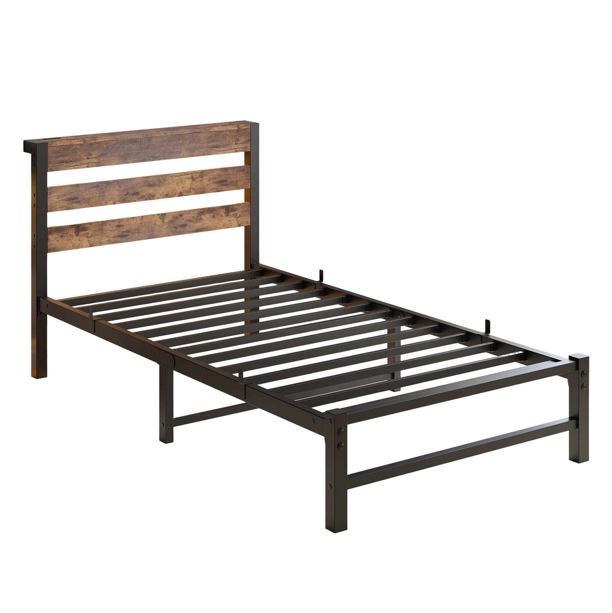 METALLBETT 90/200 cm Braun mit LED-Beleuchtung, USB-Ladestation und Stauraum unter dem Bett - Braun, Metall (90/200cm) - Oxeza