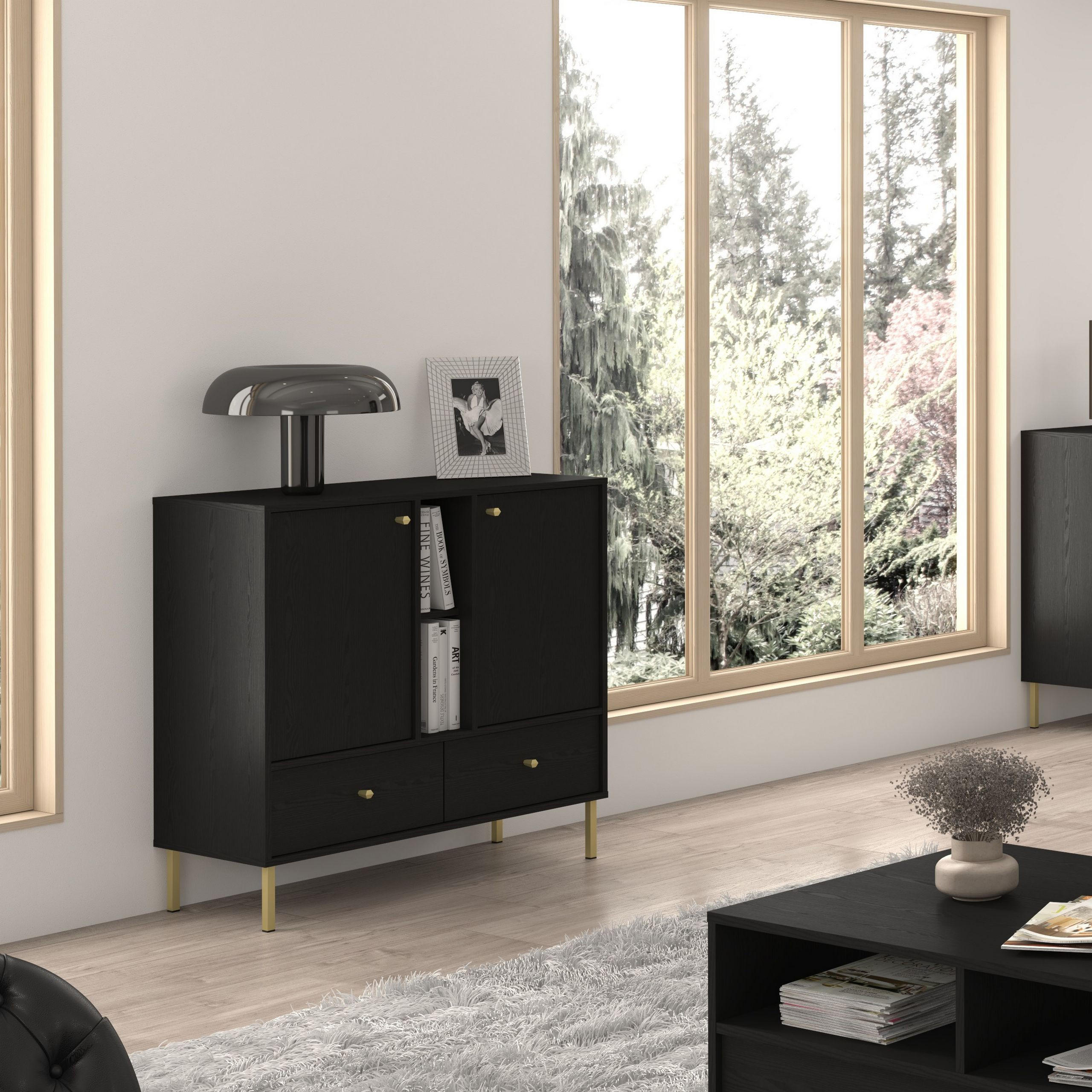 KOMMODE TORINO 100/95/41 cm mit 2 Schubladen 2 Türen Graphitfarben - Graphitfarben, Holzwerkstoff (100/95/41cm) - MASSENO