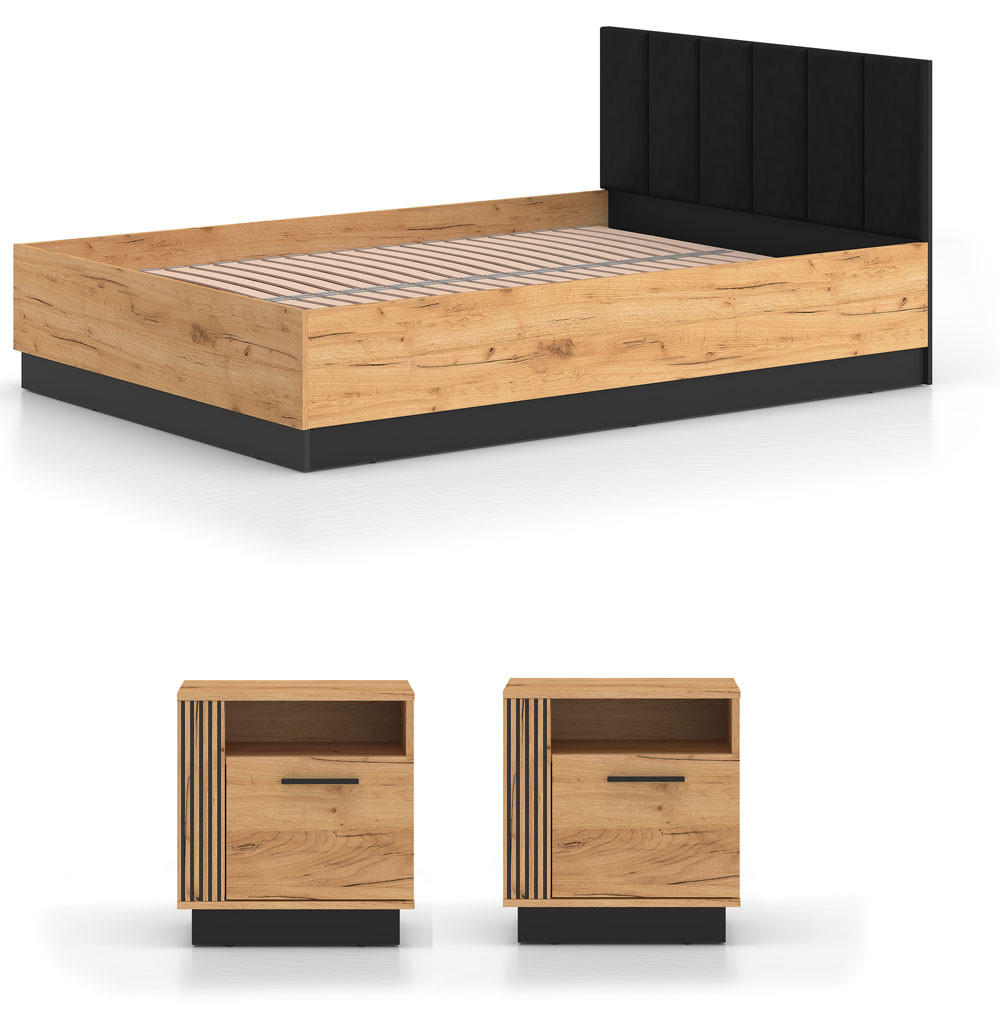 Feldmann-Wohnen Schlafzimmer-Set Braun, Schwarz 140x200 cm