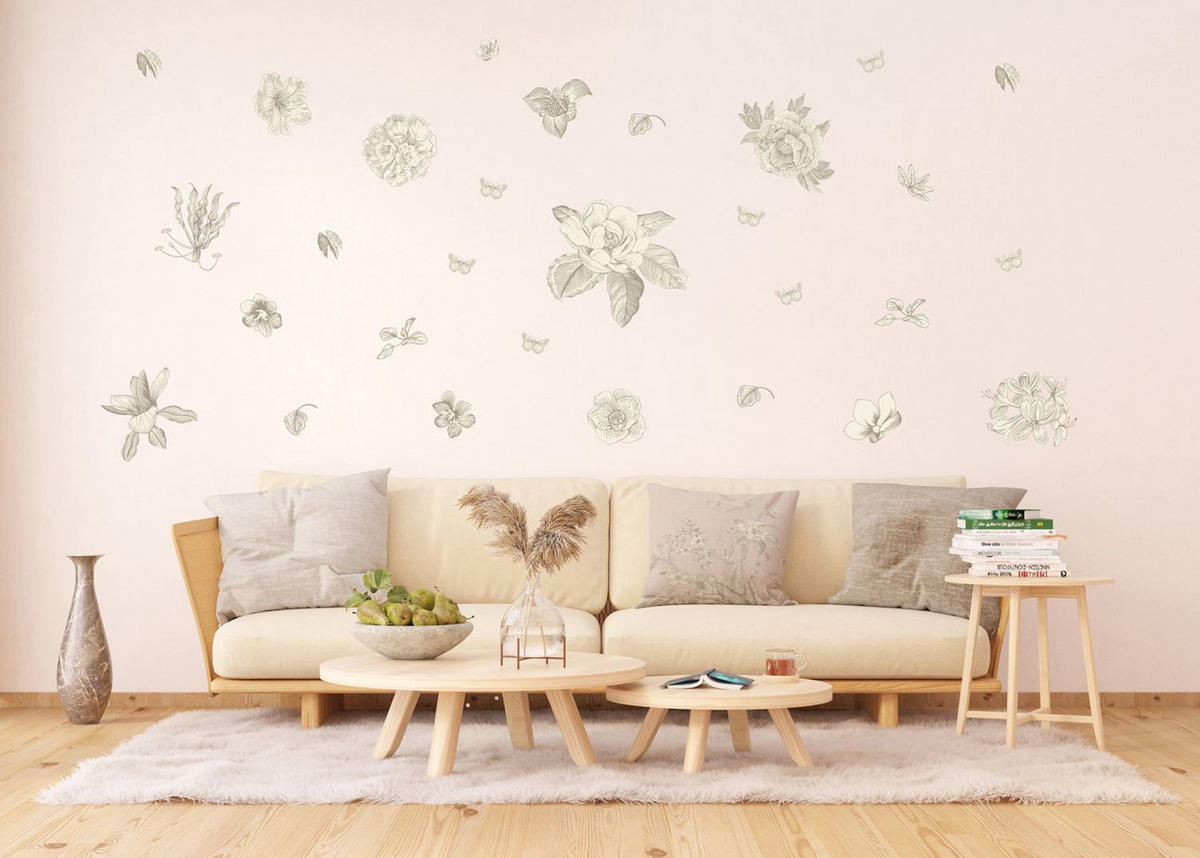 WANDTATTOO Blumen 85 x 65 cm - Grau, Papier (85/65/65cm) - Sanders & Sanders