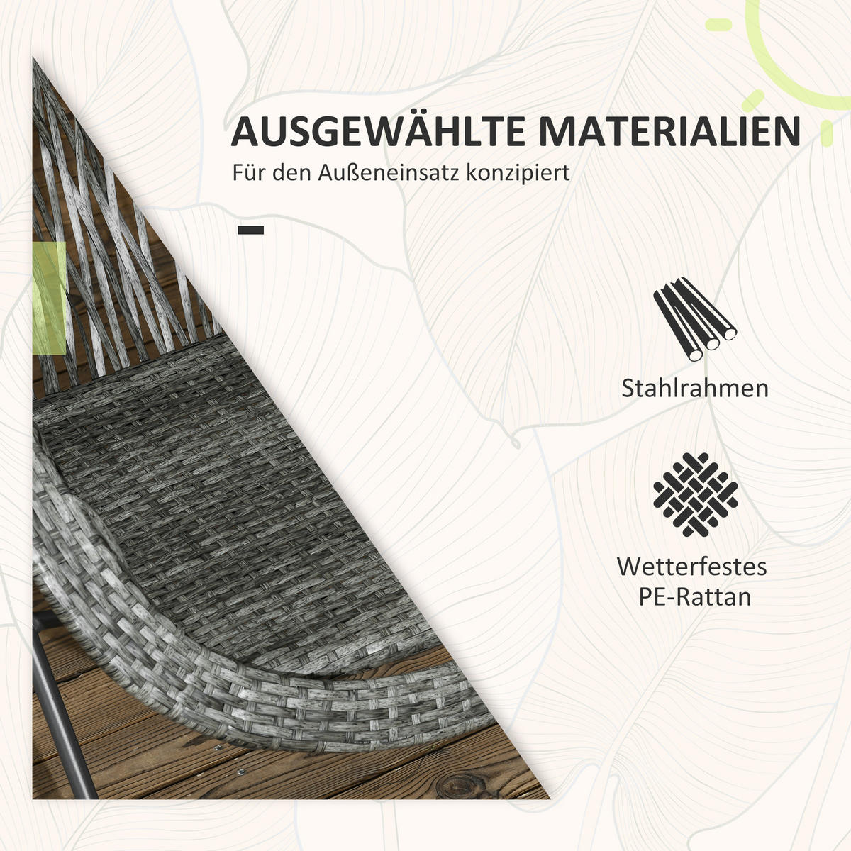 BALKONSET klappbar Tisch 2 Stühle grau - Grau, Naturmaterialien - LEBENLANG