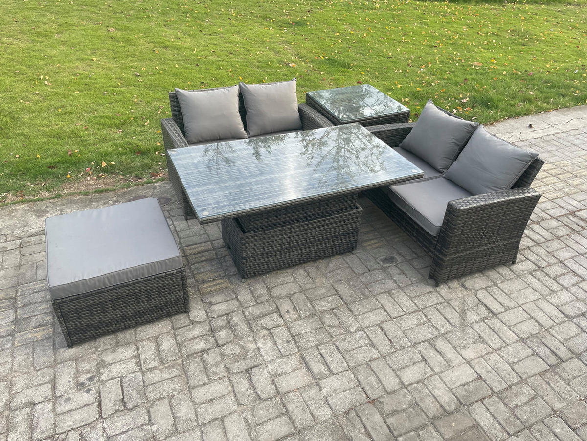 GARTENMÖBEL-SET mit Kissen Polyrattan Dunkelgrau 5-Sitzer - Dunkelgrau, Metall - Fimous