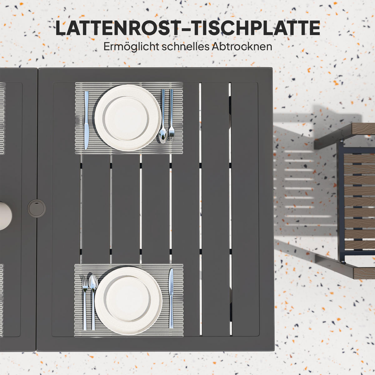 GARTENTISCH DE-07277 mit Schirmloch und Lattendesign Schwarz - Schwarz, Metall (150/90/73cm) - ComfortXL