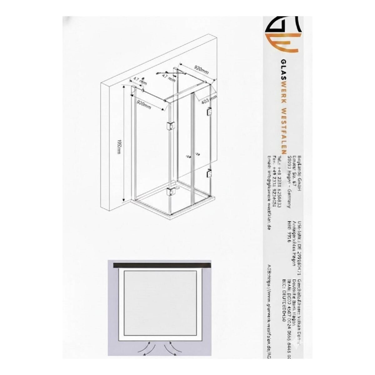 DUSCHKABINE Emma 100x90x100 x195 cm U-Form Weiß - Weiß, Glas (100/90/195cm) -  Glaswerk Westfalen