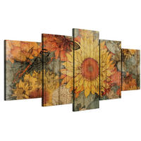 LEINWANDBILD Sonnenblumen 5-tlg. 150x75 cm - Multicolor, Holz (150/75cm) - LUMASOUL