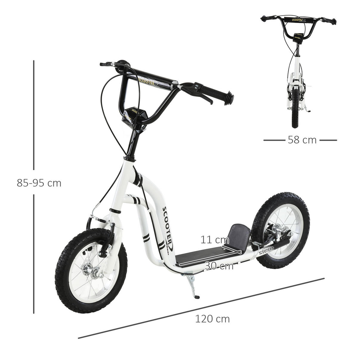 KINDERROLLER ab 5 Jahre Scooter Kinderscooter Tretroller Cityroller Weiß - Weiß, Metall (120/58/95cm) - HOMCOM