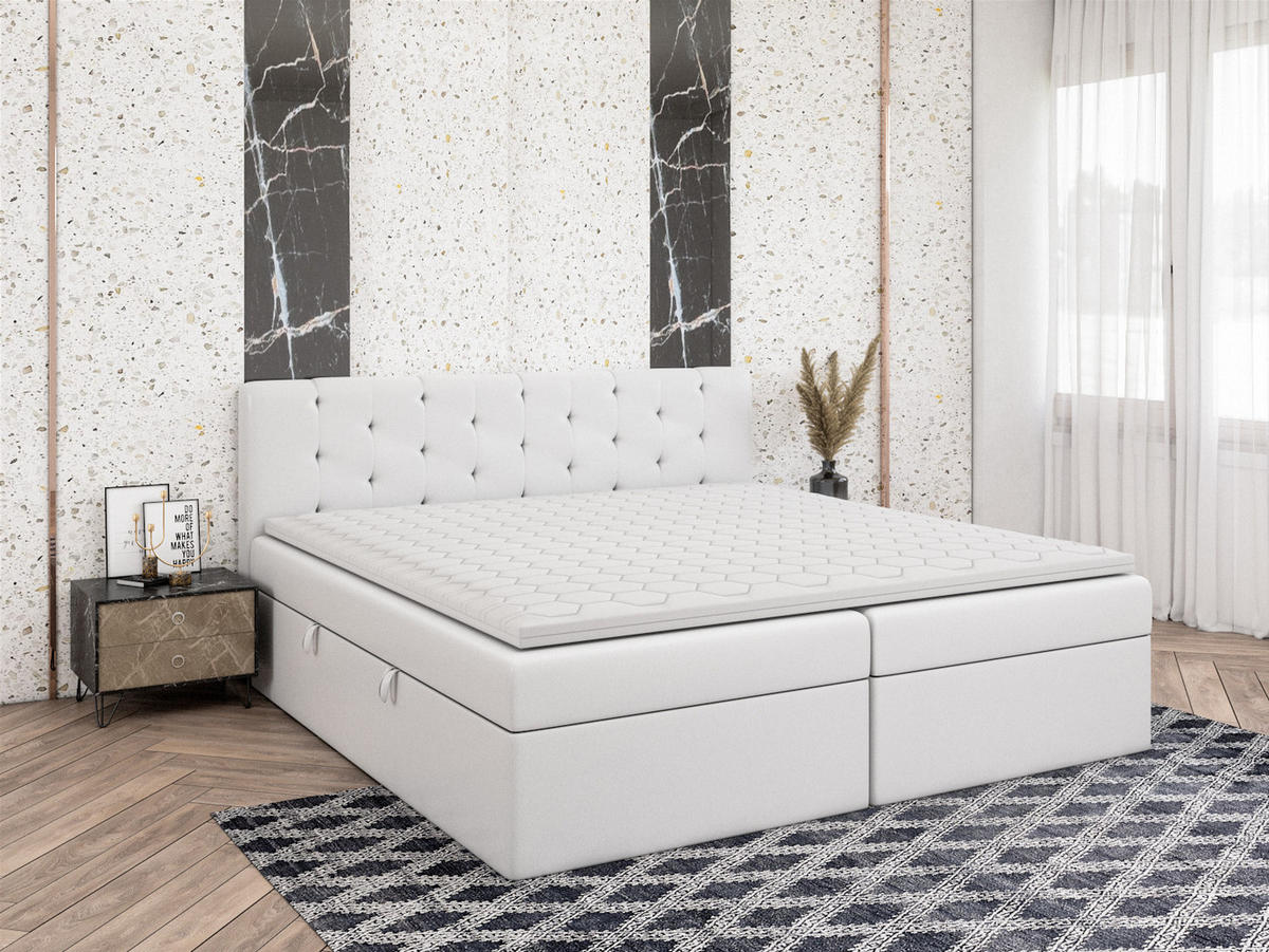 BOXBETT Doppelbett Pekin Weiss 200x200 cm - Weiß, Textil (200/200cm) - Fedve