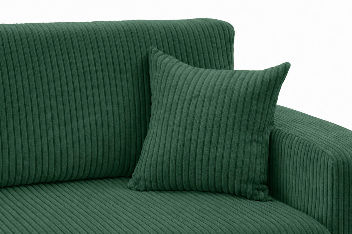 ROHOVÁ SEDAČKA s funkcí spaní, manšestrová tkanina Poso, Zelená, Levá strana, ROUND ONE XL - zelená barva, dřevo (271/175cm) - Kaiser Möbel