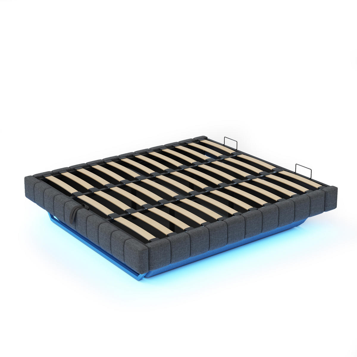 POLSTERBETT 180/200 cm Grau mit Stauraum und LED-Beleuchtung aus Leinen - Grau, Textil (180/200cm) - OKWISH