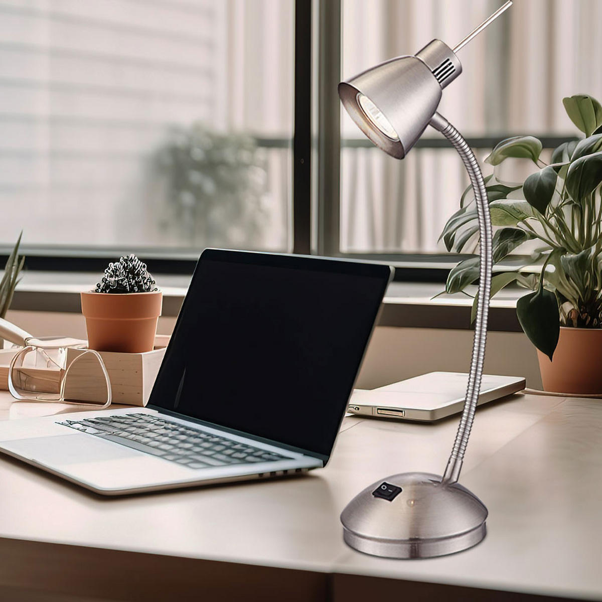 LED TISCHLEUCHTE Metall Silber matt - Silberfarben, Metall (24/24/44cm) - Globo Lighting