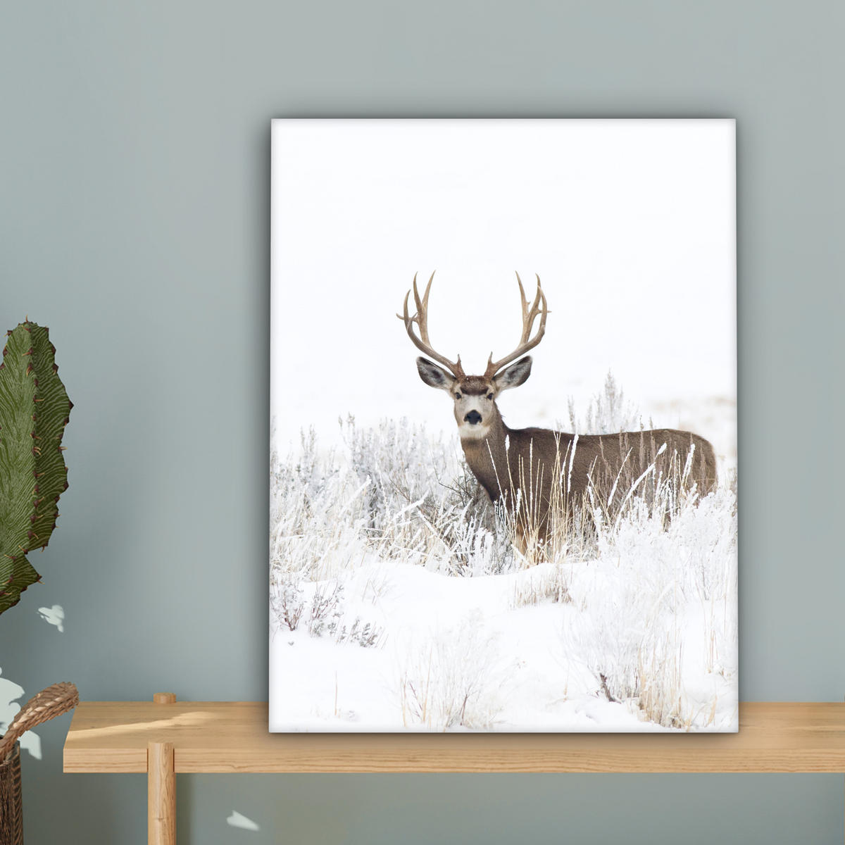 LEINWANDBILD Hirsche - Winter - Schnee - Tiere - Jahreszeiten - Weiß 30x40 cm - Hellbraun, Textil (30/40cm) - MuchoWow