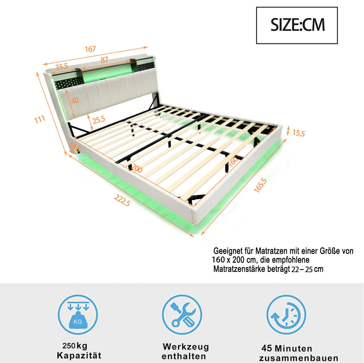 ČALÚNENÁ posteľ 160/200 cm s LED osvetlením, USB portom a úložným čelom, Béžová - béžová, textil (160/200cm) - Redom