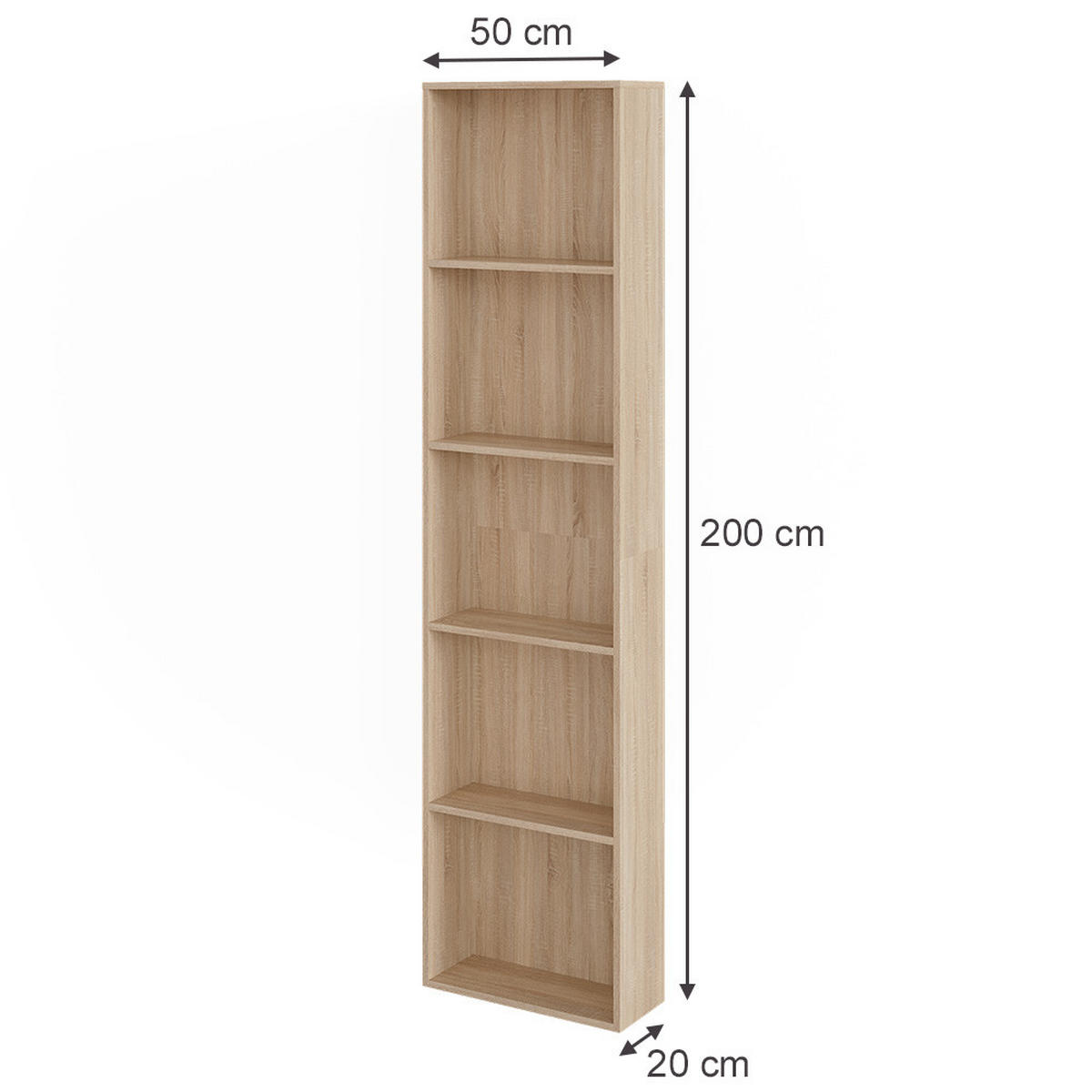 SEITENREGAL Elmo, Sonoma, 50 x 200 cm - Sonoma Eiche, Holzwerkstoff (50/200/20cm) - Vicco