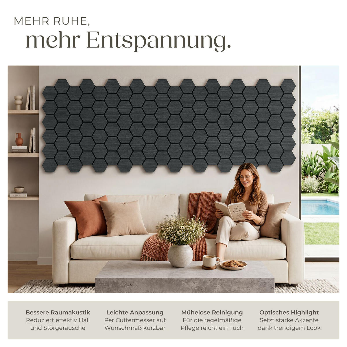 AKUSTIKPANEELE Sonic Shield, je 76 x 62 x 1,8 cm, Größe flexibel anpassbar, Eiche schwarz - Schwarz, Holz (62/1.8/76cm) - tectake