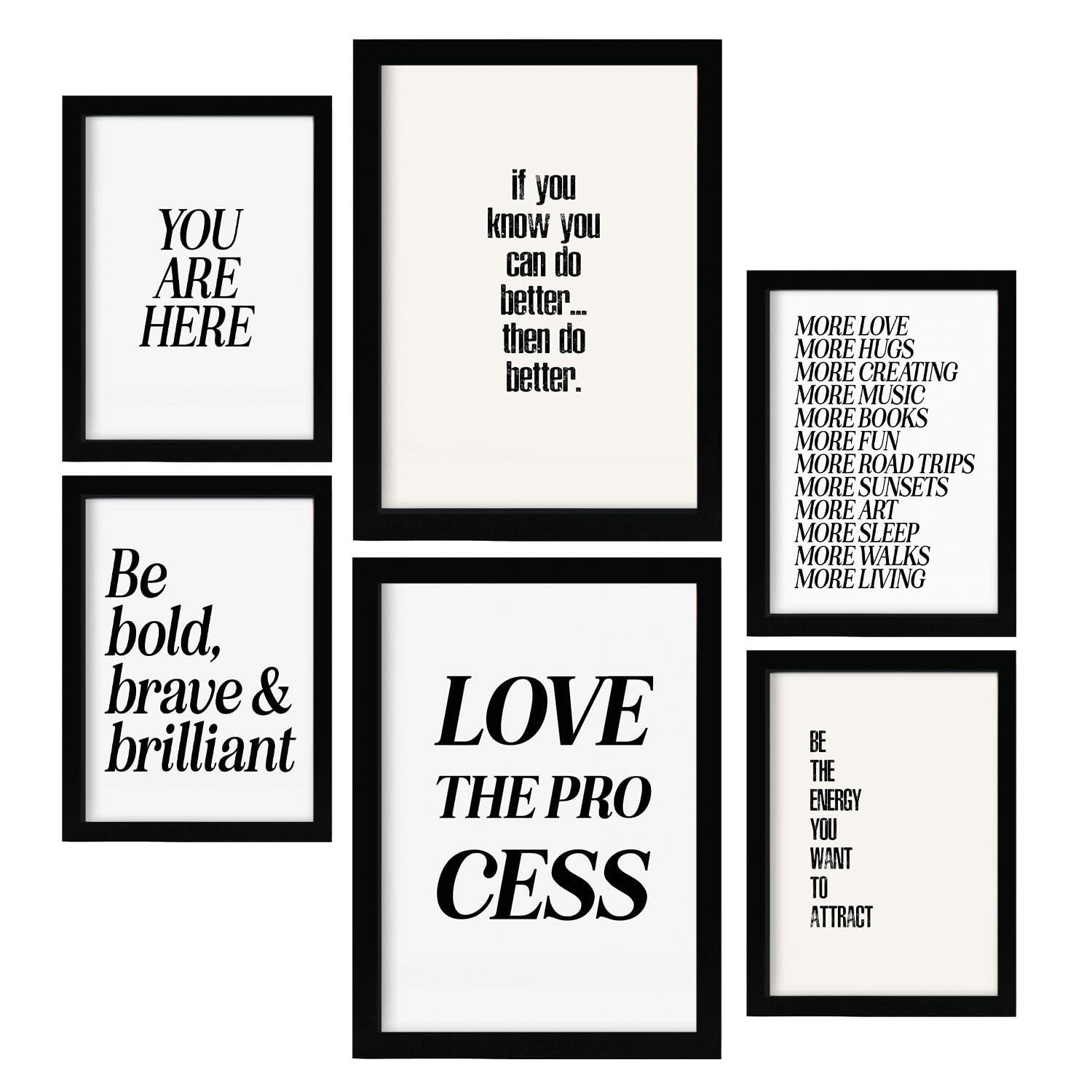 POSTER Set Mit 6 Ermordung Von Zitat In Vielseitiger A3 & A4 Schwarzer Rahmen - Schwarz, Papier (29/3cm) - Nacnic