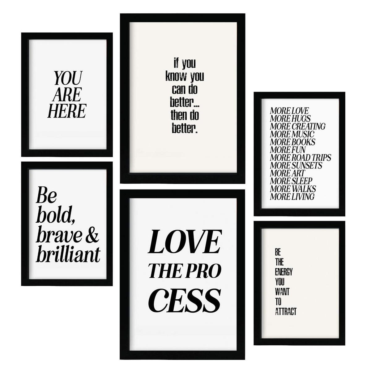 POSTER Set Mit 6 Ermordung Von Zitat In Vielseitiger A3 & A4 Schwarzer Rahmen - Schwarz, Papier (29/3cm) - Nacnic