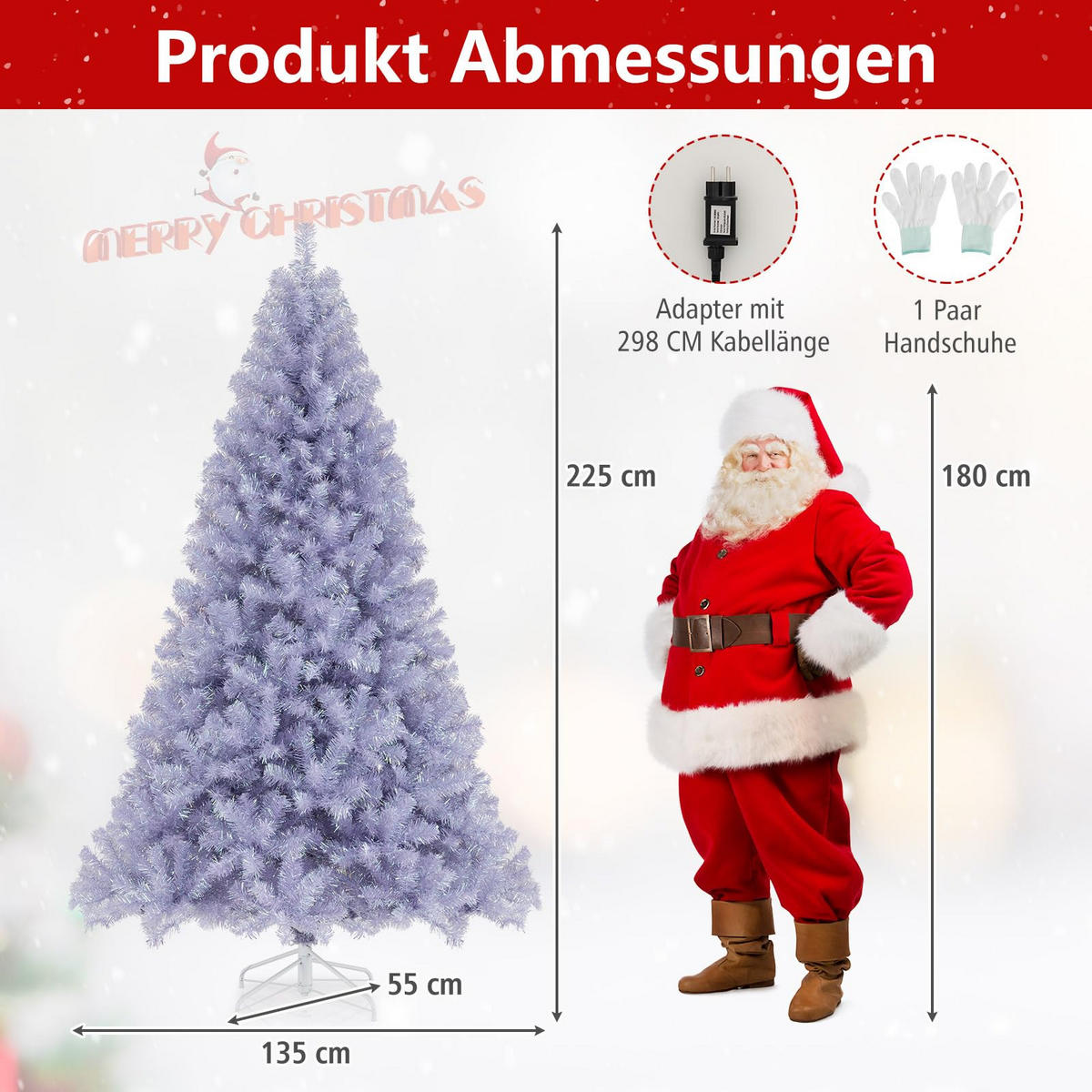 WEIHNACHTSBAUM Tannenform mit warmweißen LEDs 225 cm lavendelviolett - Lila, Metall (225cm) - COSTWAY
