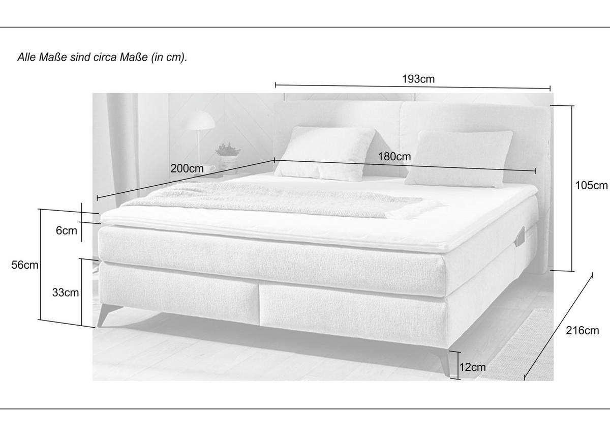 BOXSPRINGBETT 180x200 cm, 7-Zonen-Tonnentaschen-Federkernmatratzen H4, Topper, Bonell-Federkern, Beleuchtung, USB-Ladeports, Chenille Beige / 20018 - Beige/Schwarz, Textil/Metall (180/200cm) - luma-home