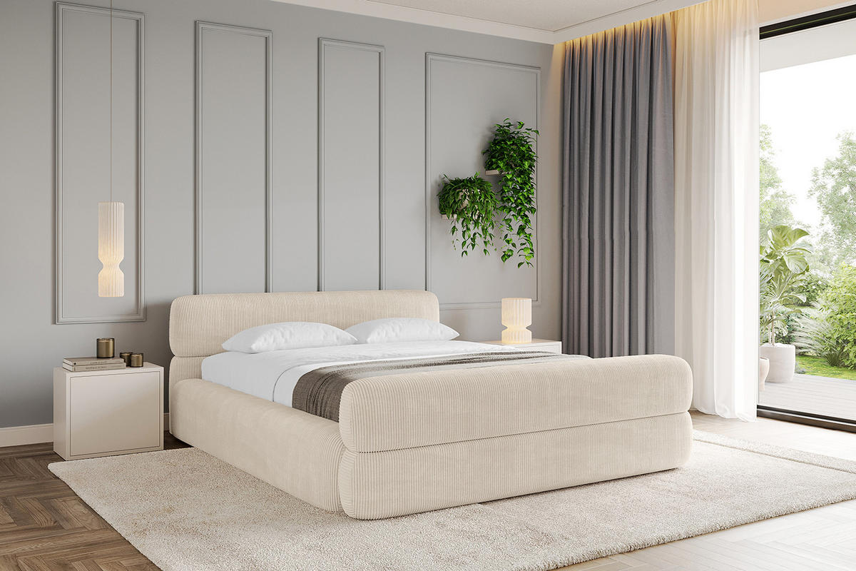 POLSTERBETT mit Bettkasten, Fußteil und Lattenrost, Boxbett ohne Matratze - ENORA-Z-V1 200x200 Beige - Creme, Holzwerkstoff/Textil (200/200cm) - ALTDECOR