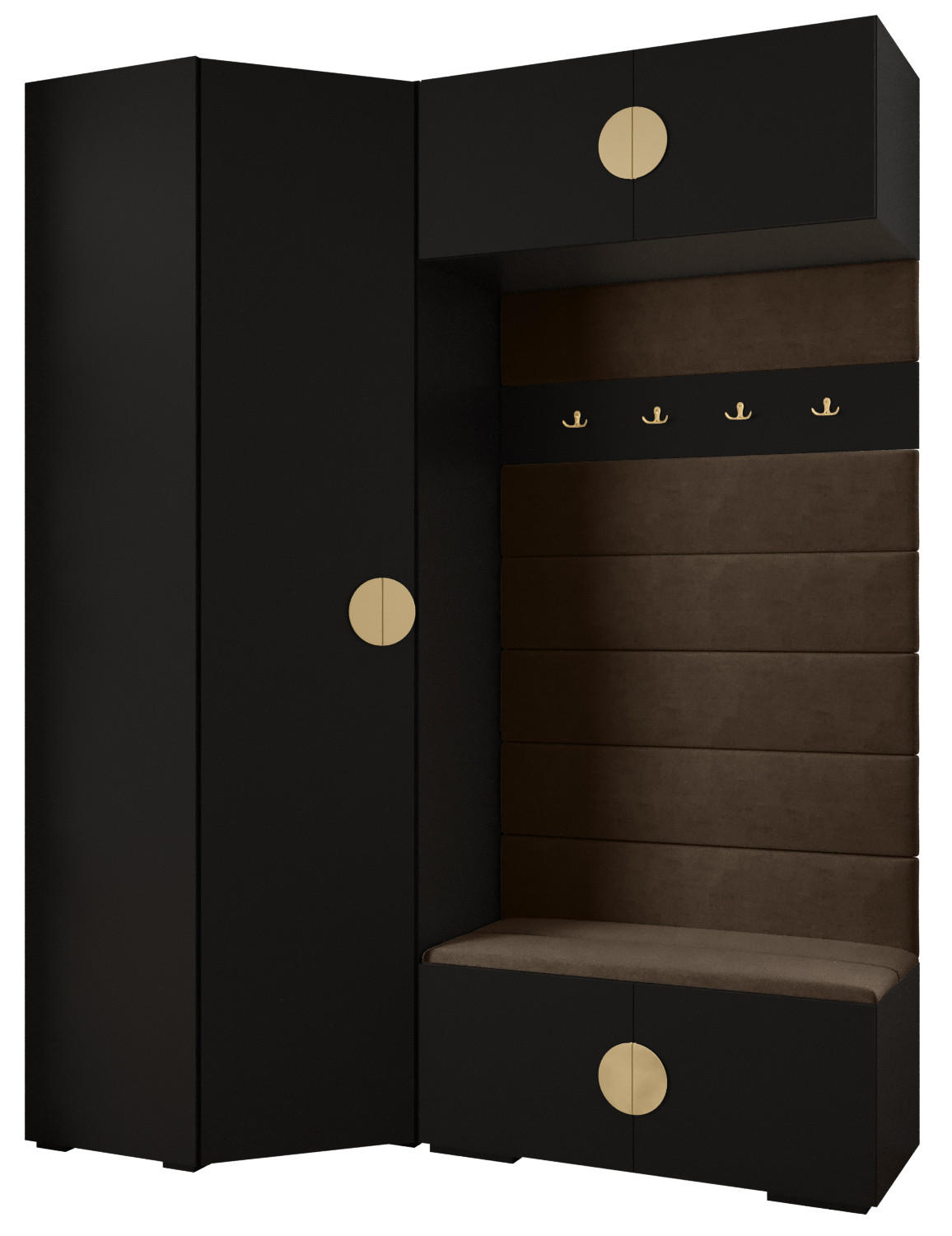 Abiks Möbel Garderoben-Set Schwarz, Braun, Gold 181.7x236.7x47 cm