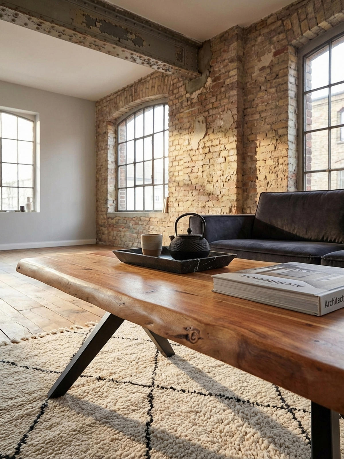 COUCHTISCH in Natur, Massivholz Akazie, Baumkante, pulverbeschichteter Edelstahl, Unikat - Beige/Schwarz, Holz/Metall (64/115/37cm) - KADIMA DESIGN