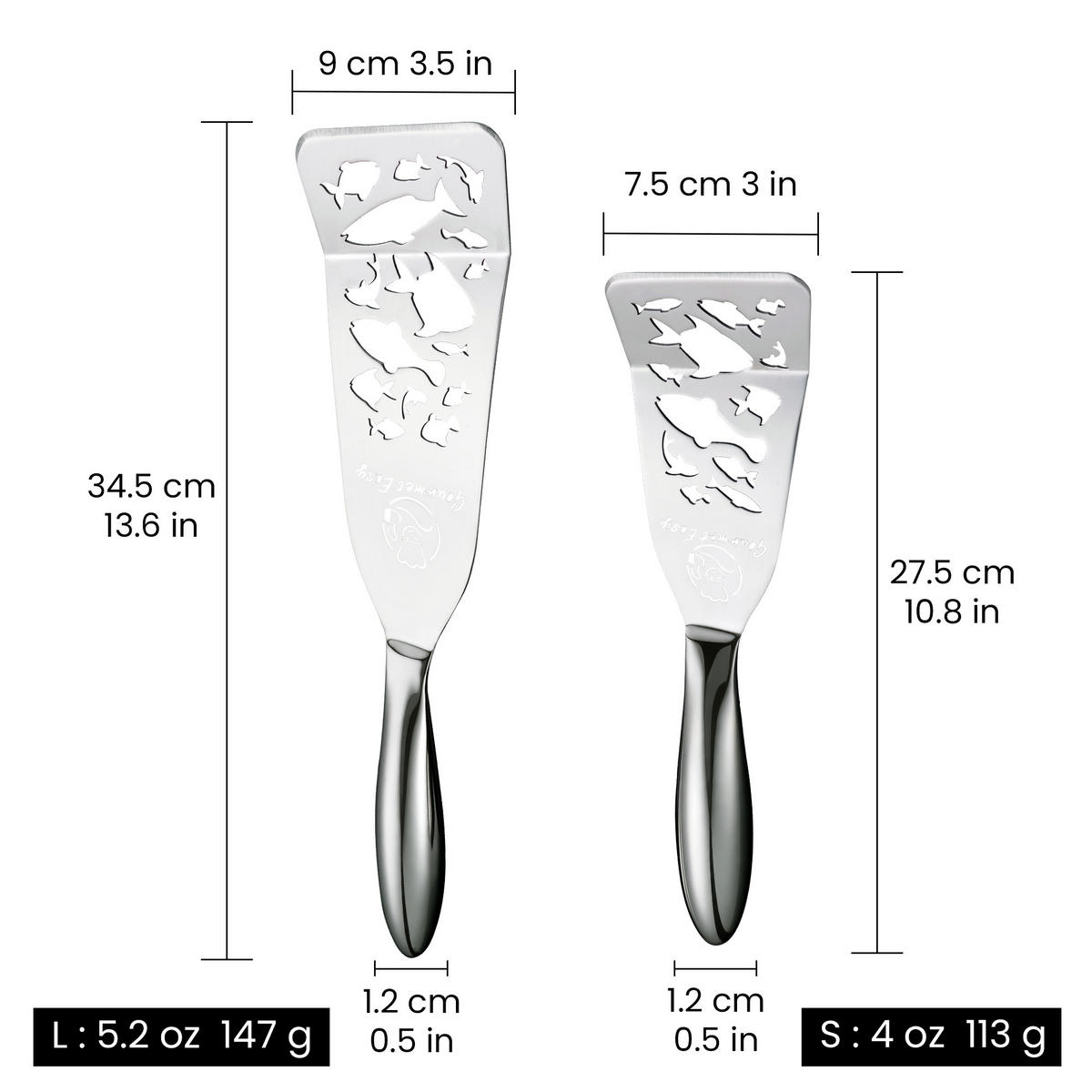 FISCHWENDER-SET aus Edelstahl, ultradünner flexibler Pfannenwender - Edelstahlfarben, Metall (34/2.5/9cm) - Gourmet Easy