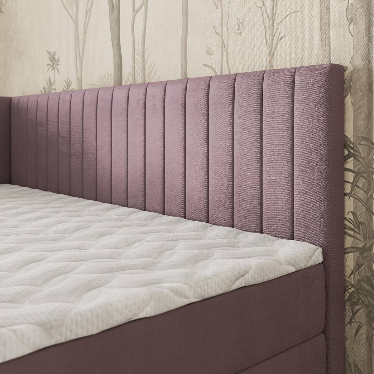 BOXBETT ARIS 100x200 cm mit Matratze und Topper, H2+H3 - Rosa - Rosa, Holz (100/200cm) - MASSENO