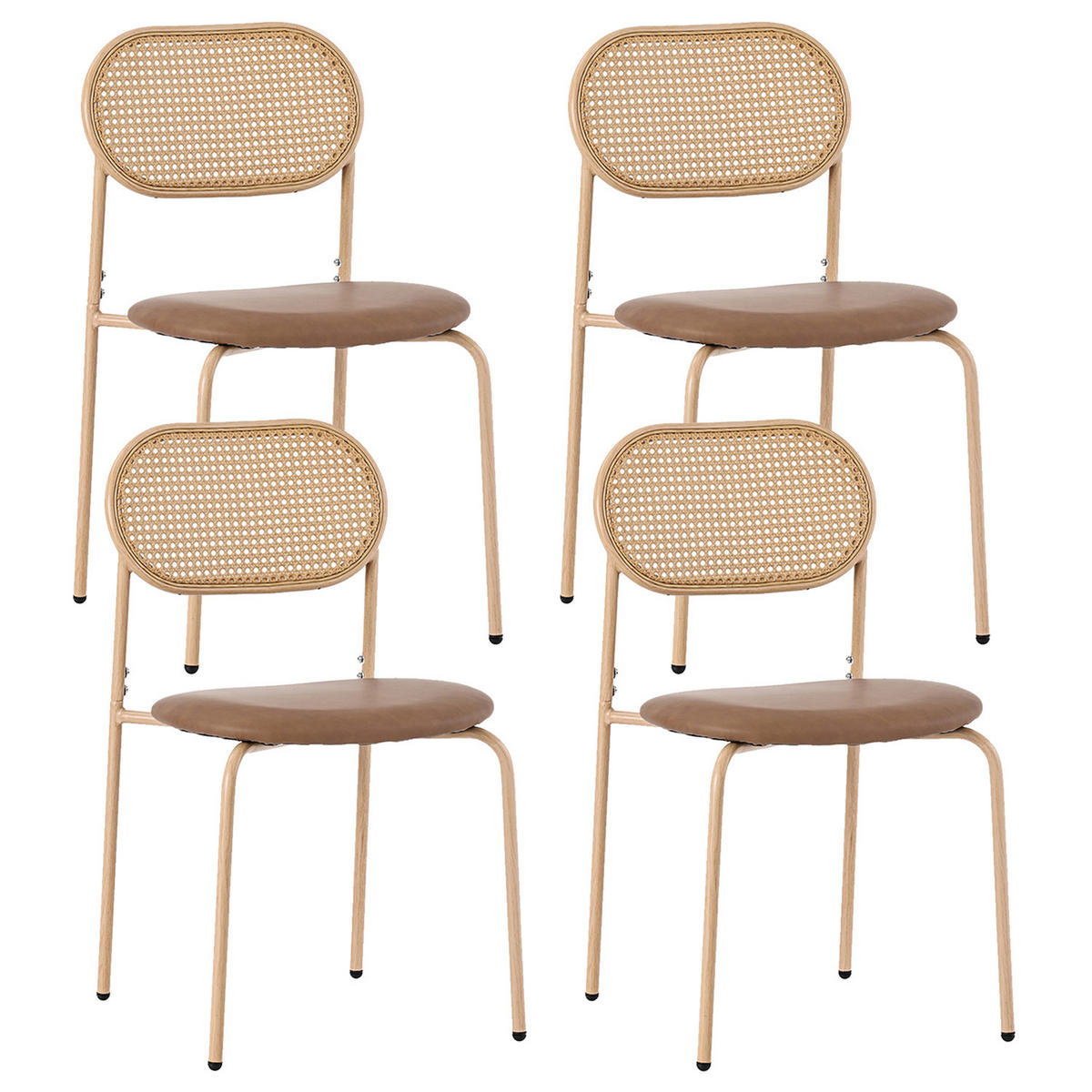 ESSZIMMERSTUHL 4er Set Rattan Stuhl Metallbeine braun - Braun, Leder (46/80/48cm) - Kaket