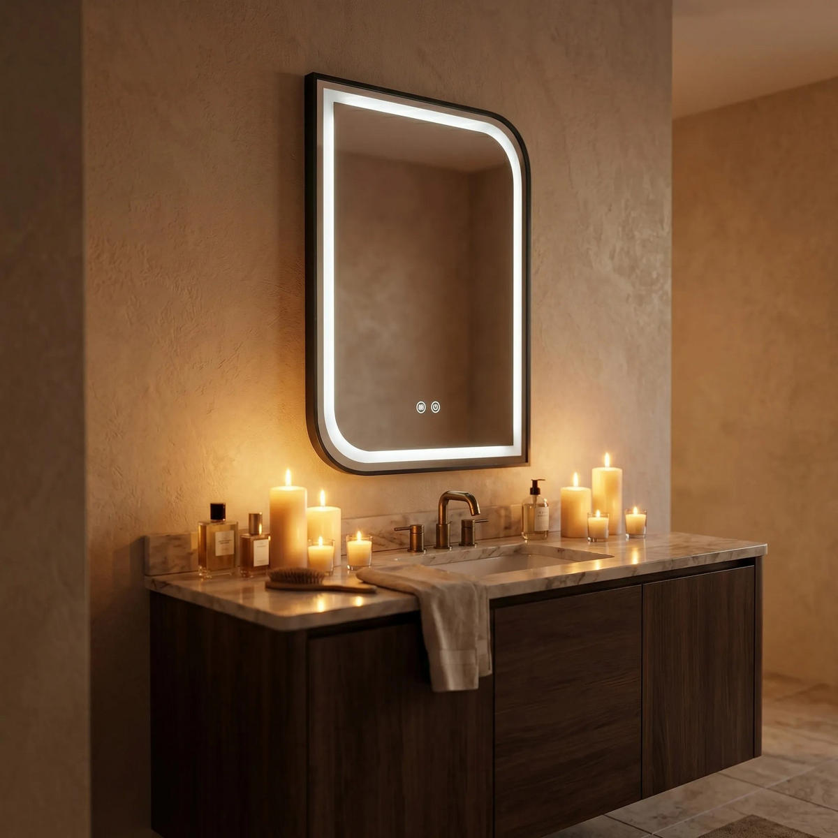 SPIEGEL Rea Led Zone 70x50 Black - Schwarz, Glas (50/70/2.5cm) - REA