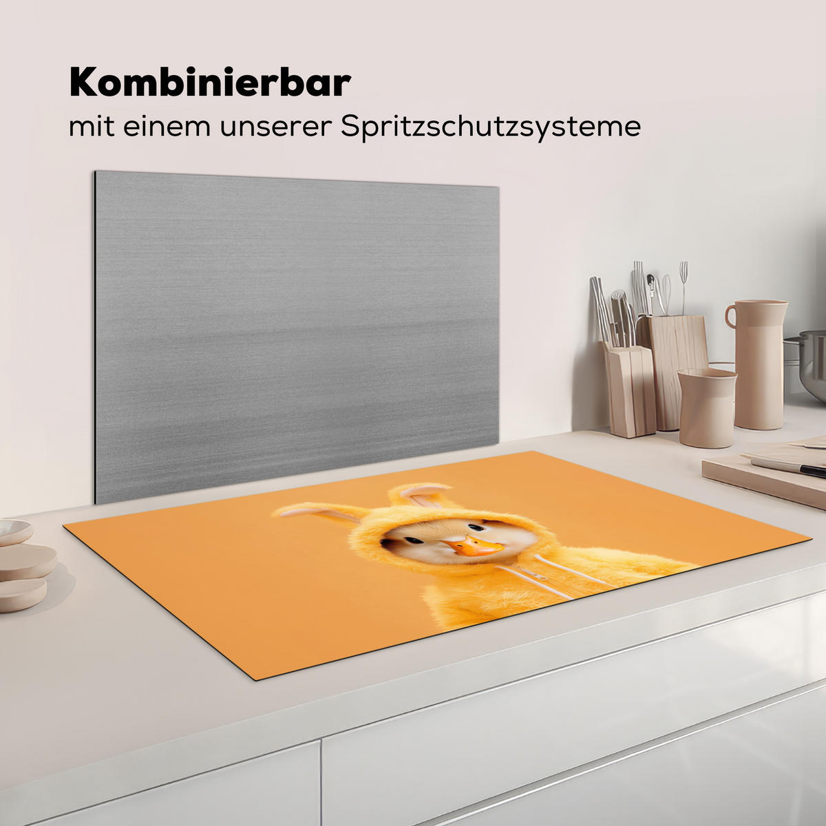 HERDABDECKPLATTE Osterhase - Kostüm - Ente Ceranfeldabdeckung 90x52 cm - Gelb, Kunststoff (90/52/0.2cm) - MuchoWow