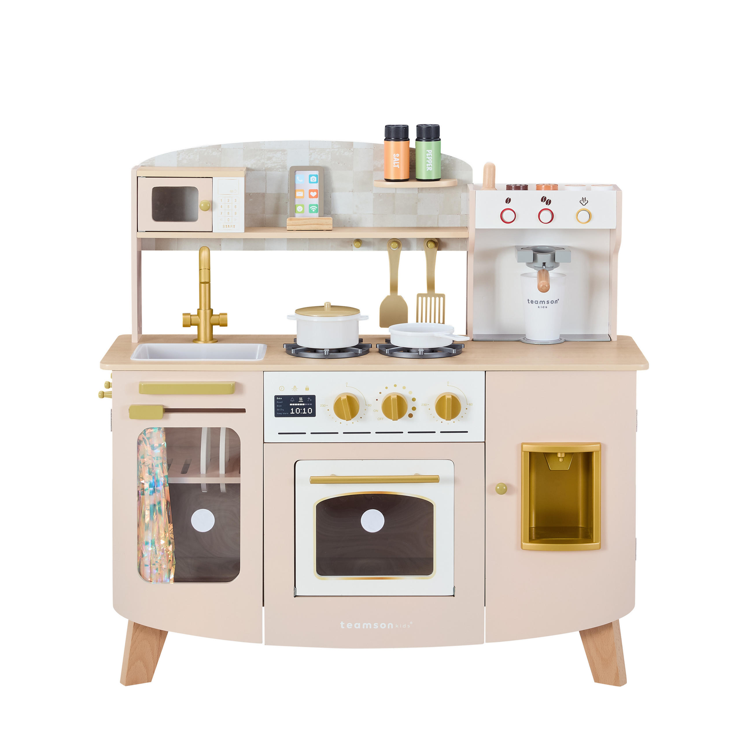 HOLZ-SPIELKÜCHE Mittelgroß mit Kaffeemaschine & Herd, Beige, 83cm - Beige, Holz (32/84/83cm) - Teamson Kids