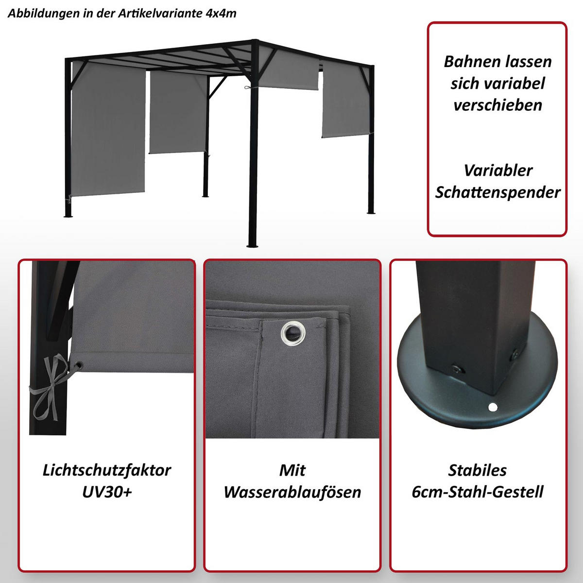 PERGOLA BEJA Grau - Grau, Metall (305/212/405cm) - MCW