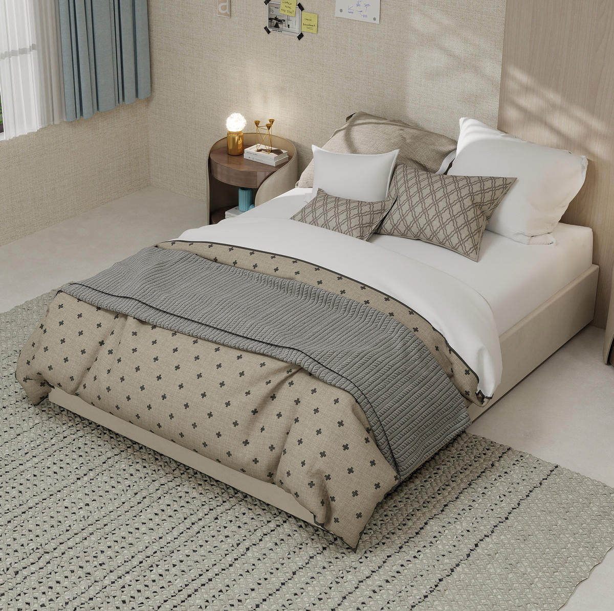 POSTEĽNÝ rám 140/200 cm béžový z látky a kovu s plynovým zdvihom - béžová, textil (140/200cm) - OKWISH