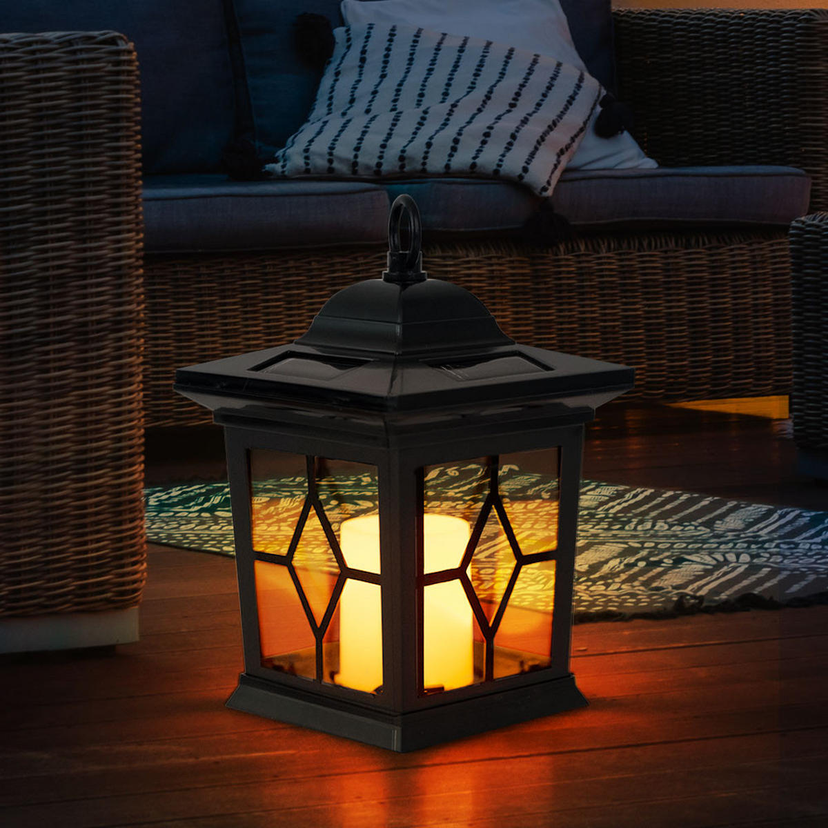 LED AUßENLEUCHTE Solarlaterne Schwarz - Schwarz, Metall (21/14.3/68cm) - Globo Lighting