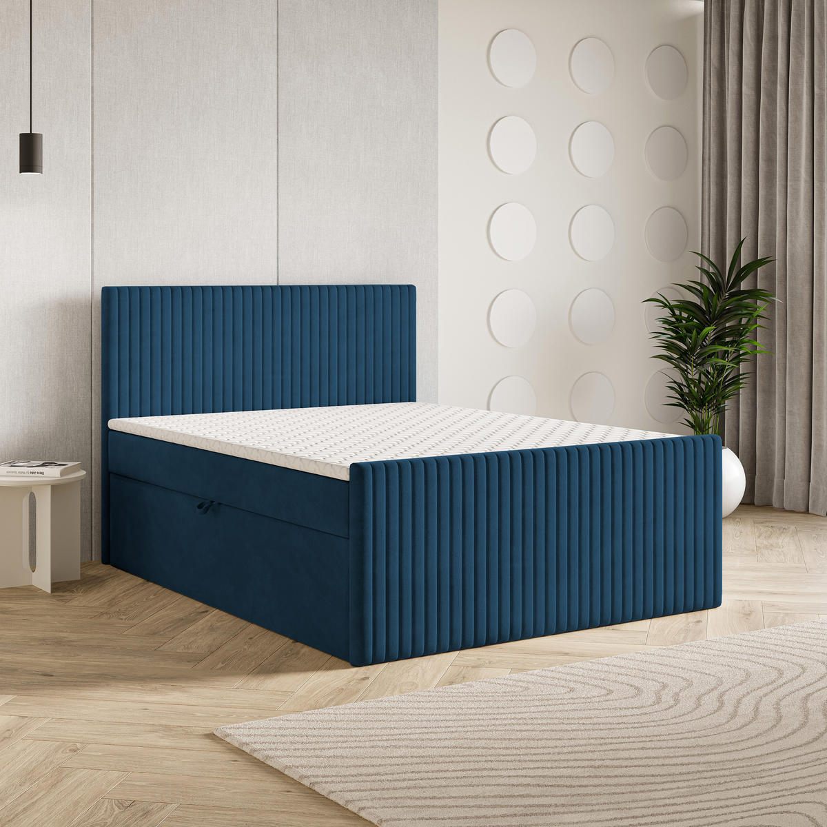 BOXBETT TERVAN 180x200 cm mit Matratze und Topper - Blau - Blau, Holz (180/200cm) - MASSENO