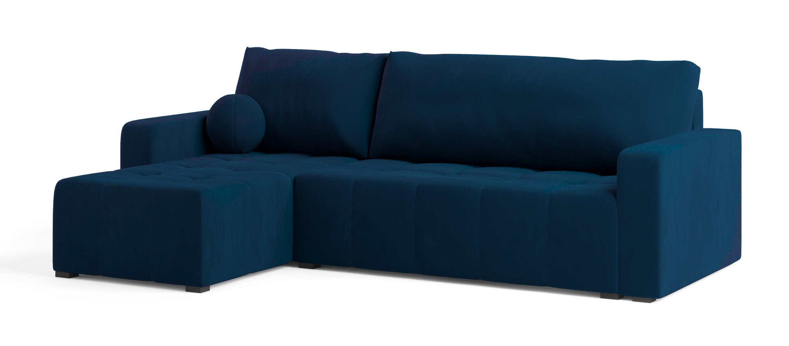 ECKSOFA VOLIRA Blau Plüsch-Stoff mit Schlaffunktion - Blau, Holz (230/143cm) - MASSENO