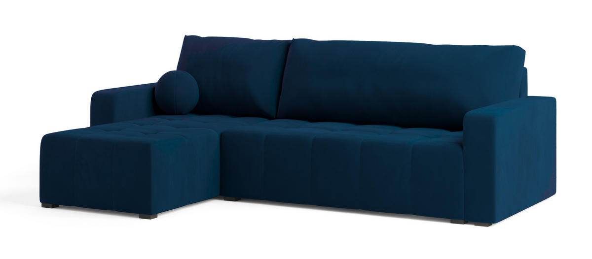 ECKSOFA VOLIRA Blau Plüsch-Stoff mit Schlaffunktion - Blau, Holz (230/143cm) - MASSENO