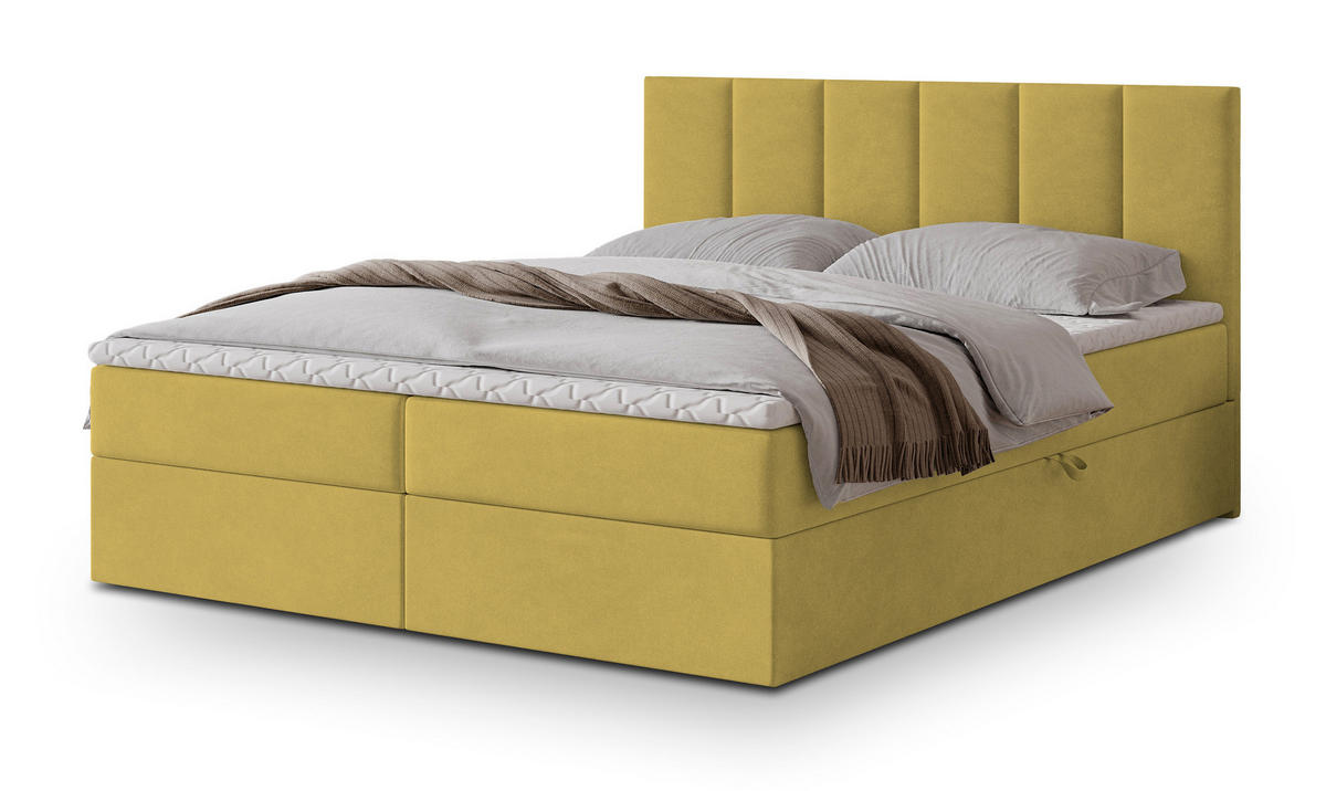 POSTEL BOXSPRING MERIL 160x200 cm, s matrací a úložným prostorem, žlutá - žlutá, kompozitní dřevo/textil (160/200cm) - MASSENO