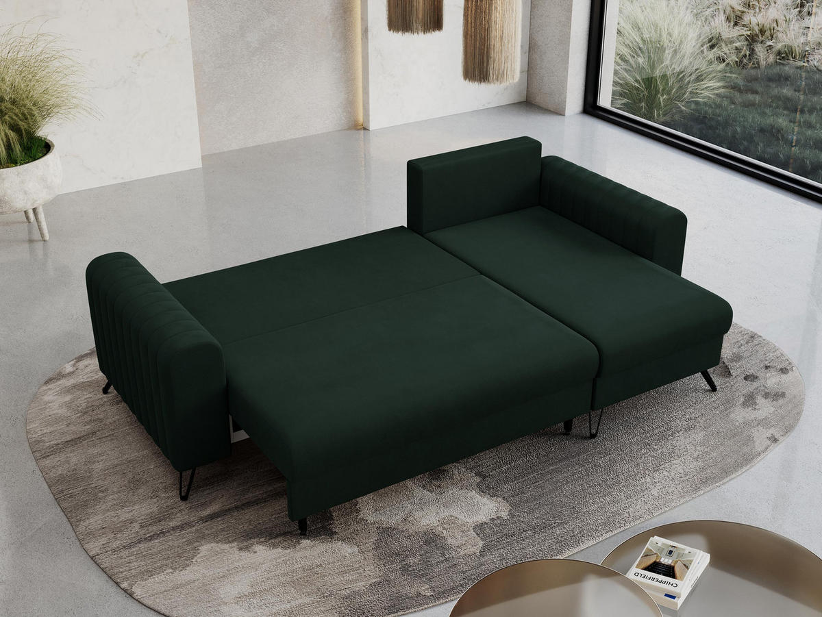 ECKSOFA Axel Samt Grün - Schwarz/Grün, Textil/Metall (242/140cm) - MKS