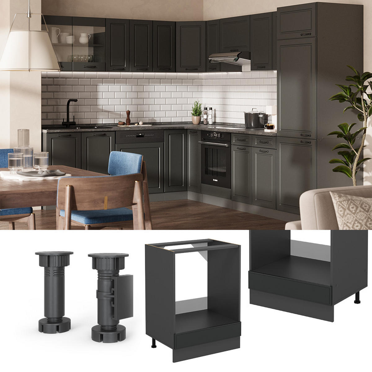 SKŘÍŇKA NA VESTAVĚNOU TROUBU R-Line Antracitový venkovský dům - antracitová, kompozitní dřevo (60/81.6/46cm) - Vicco