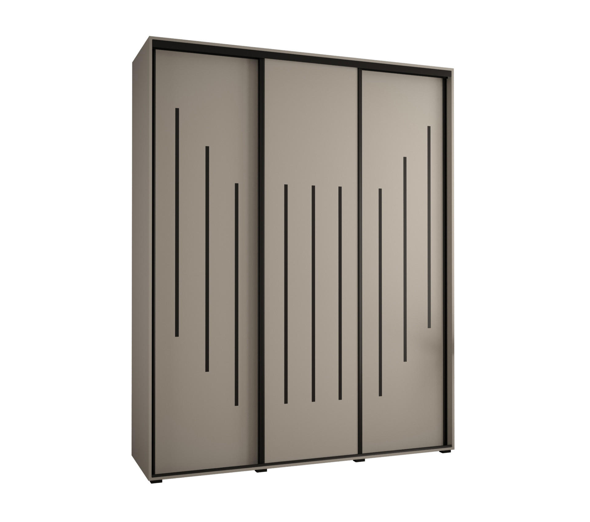 SCHWEBETÜRENSCHRANK 235,2/190/60 3-türig - Kaschmir/Schwarz, Holz/Metall (190/235.2/60cm) - MÖBEL KRYSPOL