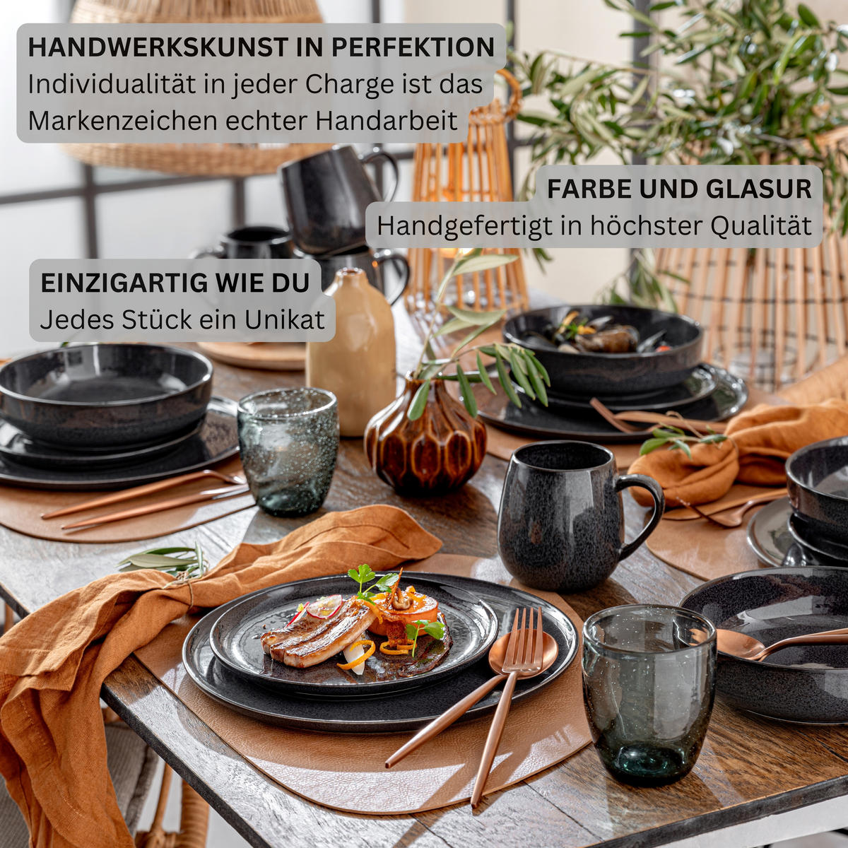 TAFELSERVICE BALI - 12 teilig aus Porzellan - Grau, Keramik (33/35/35cm) - Sänger