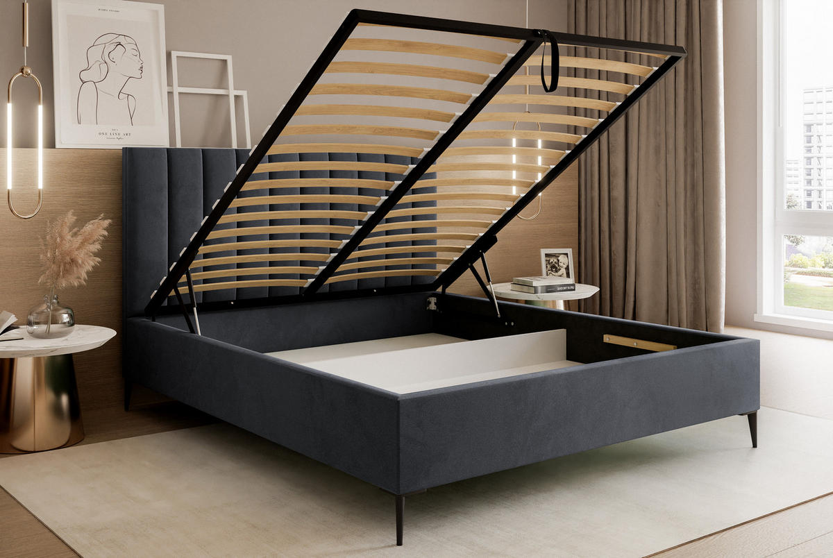 POLSTERBETT Mona SLIM III Polsterbett für Ihr Schlafzimmer in VELUTTO Stoff - 200x200 cm Graphit - Graphitfarben/Schwarz, Holz/Holzwerkstoff (200/200cm) - DomoHome