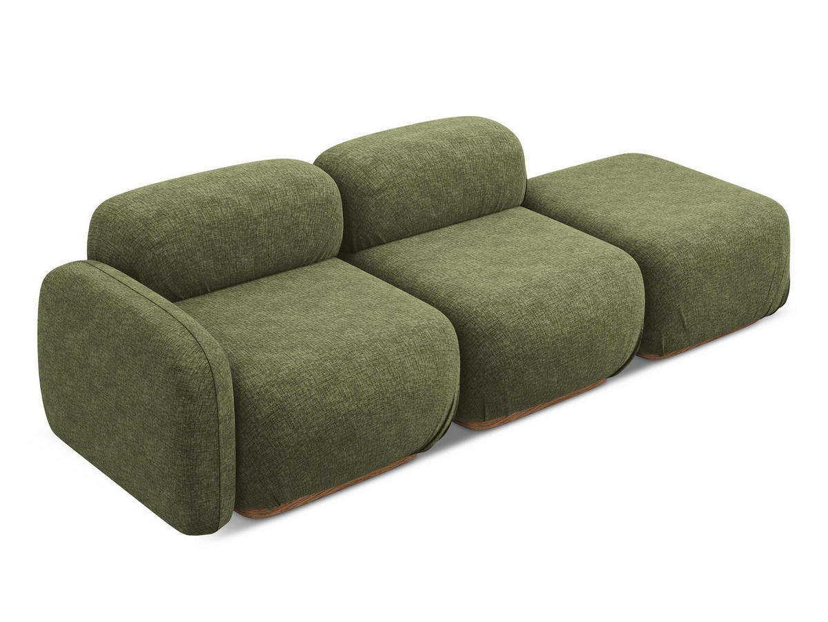 3-SITZER SOFA Rechts Chenille Stoff Grün - Braun/Olivgrün, Holz/Textil (258/73/95cm) - Makamii