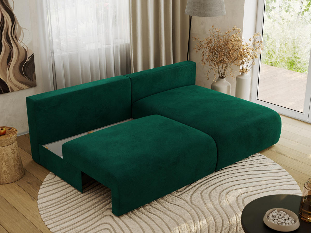ECKSCHLAFSOFA VIVO L Dunkelgrün Velvet - rechts - Dunkelgrün/Schwarz, Kunststoff/Textil (150/223cm) - MKS
