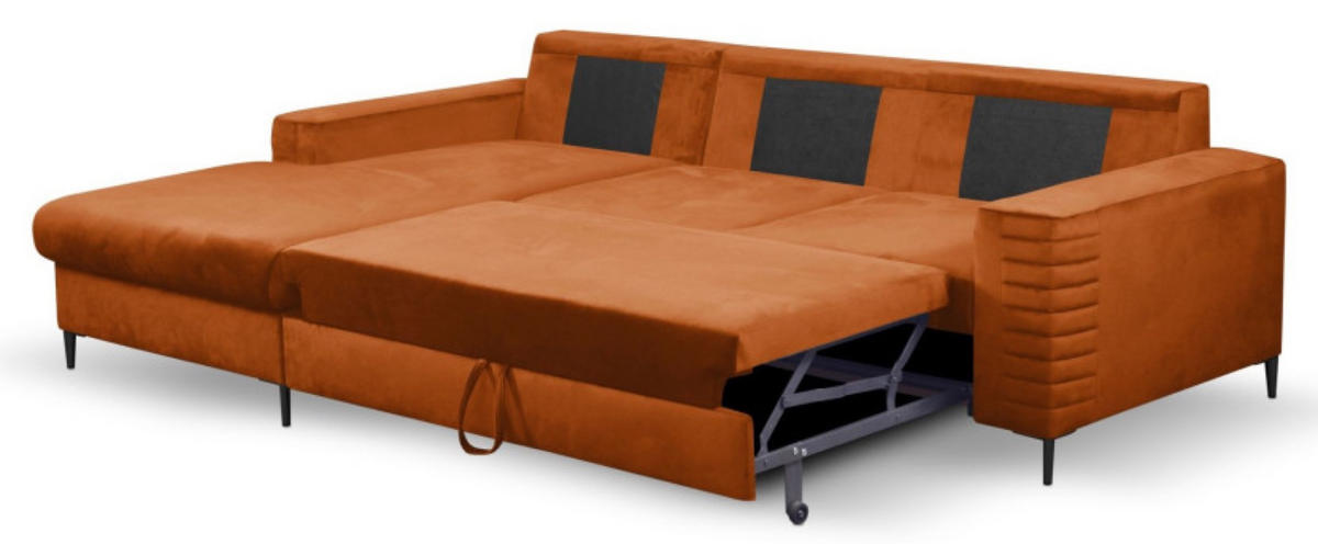 ECKSOFA Rotschwarz OLI Ausziehbar Mit Kopfstütze Und Bettkasten Links - Rot/Orange, Textil (253/165cm) - Sepro Meble