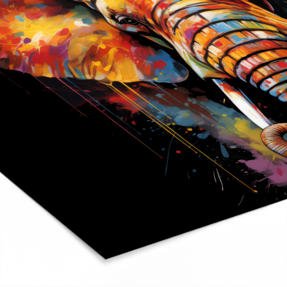 POSTER MIT RAHMEN Elefant - Graffiti - Schwarz - Tiere - Farben 30x20 cm - Schwarz, Papier (30/20cm) - MuchoWow