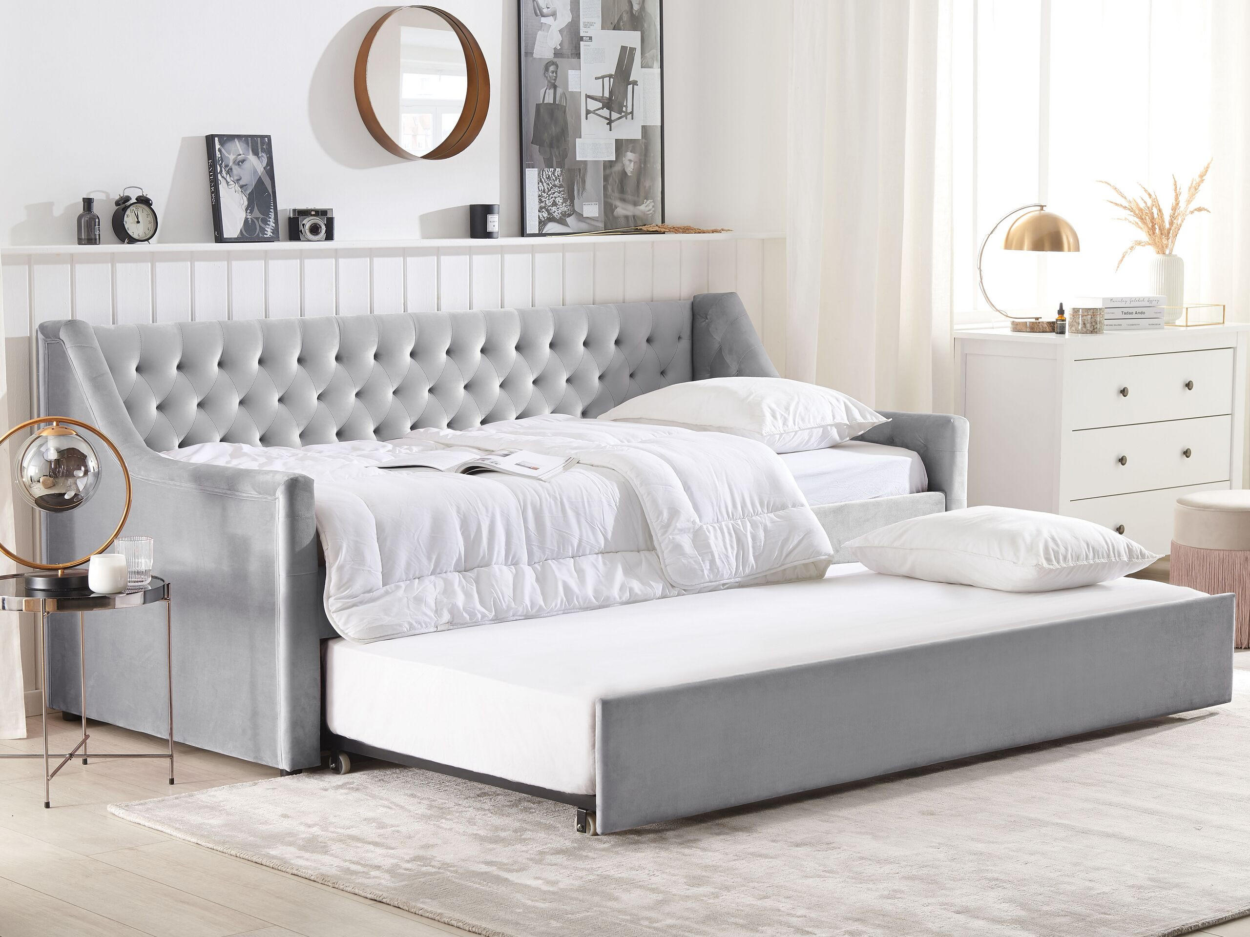 TAGESBETT 90/200cm Hellgrau Montargis - Hellgrau, Textil (90/200cm) - Beliani